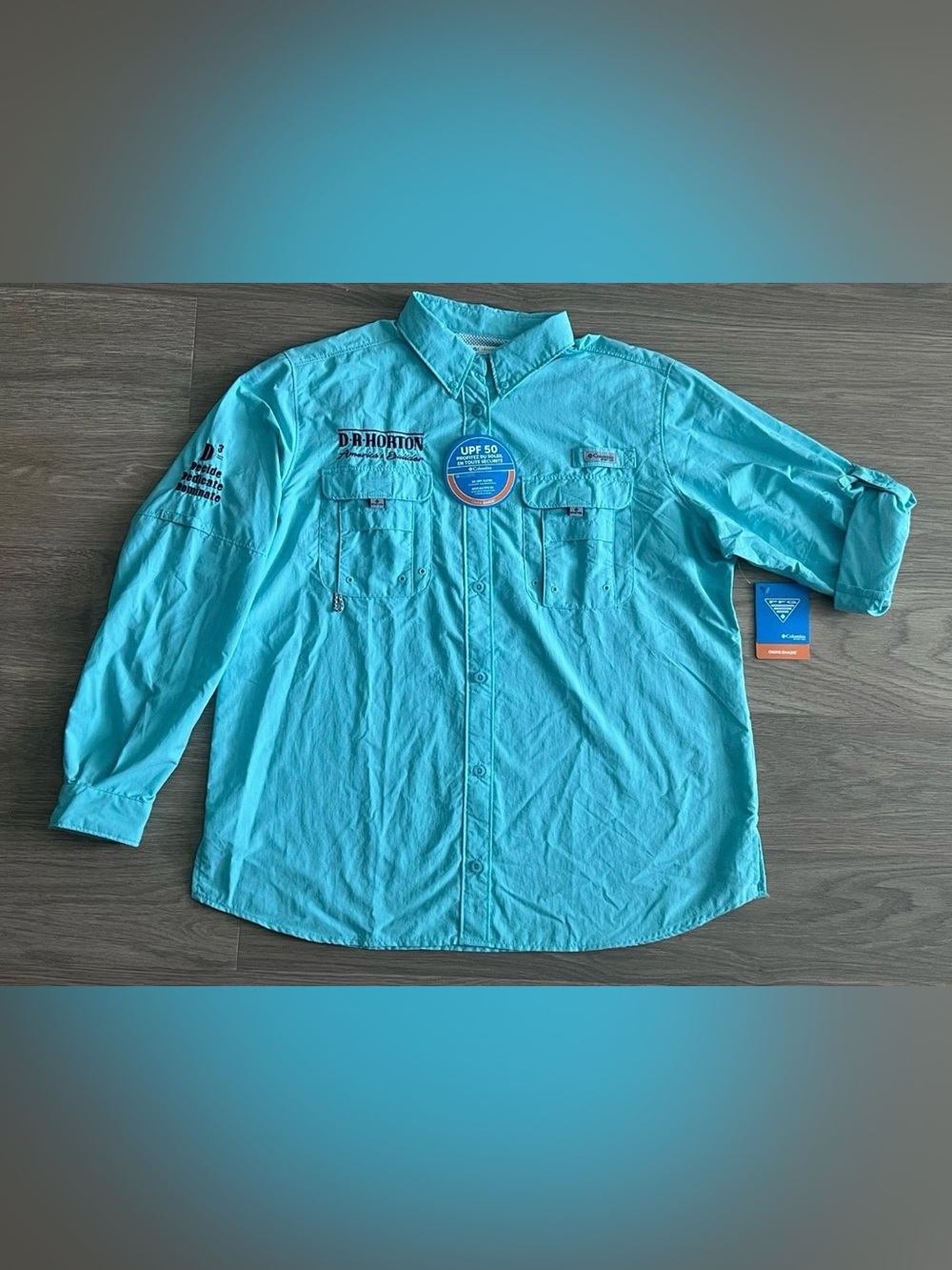 XL Womens COLUMBIA Bahama UPF Shirt Top D.R. HORTON Logo Blue Fishing Promo NWT